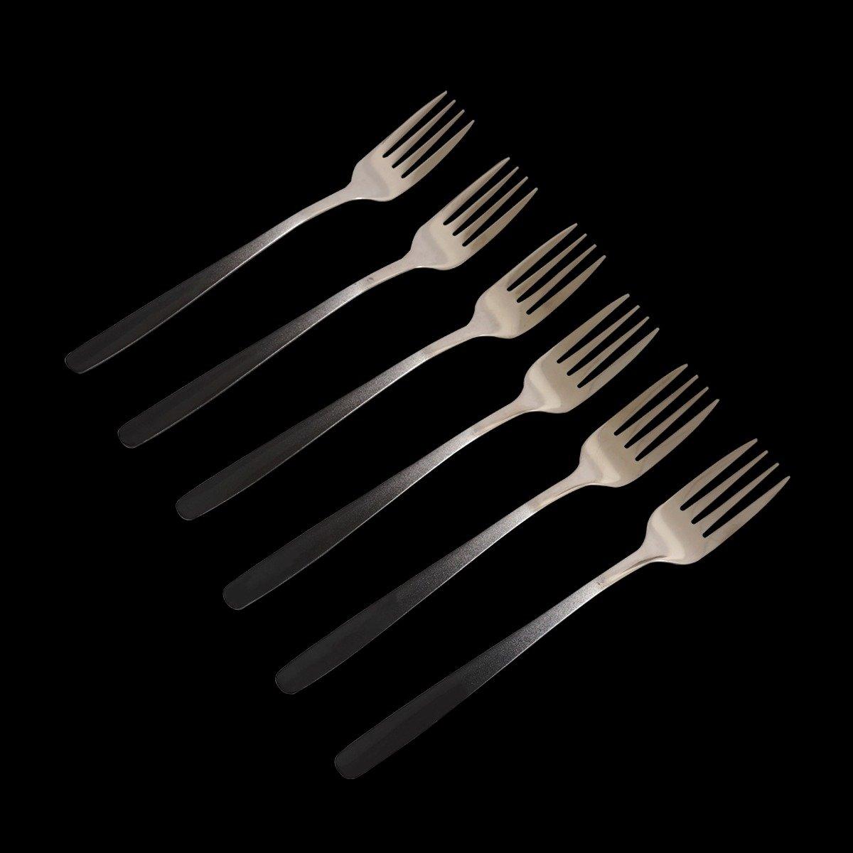 

Coloured stainless steel dessert fork set 6pcs silver/black