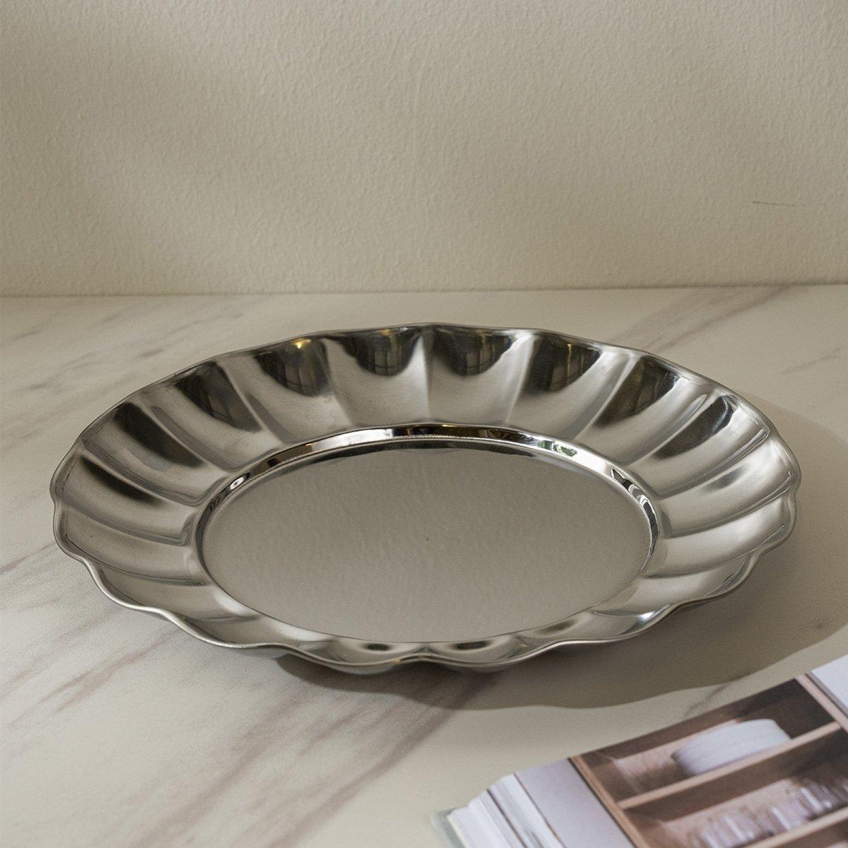 

Bubble round metal deco plate silver 22x22x2. 5 cm