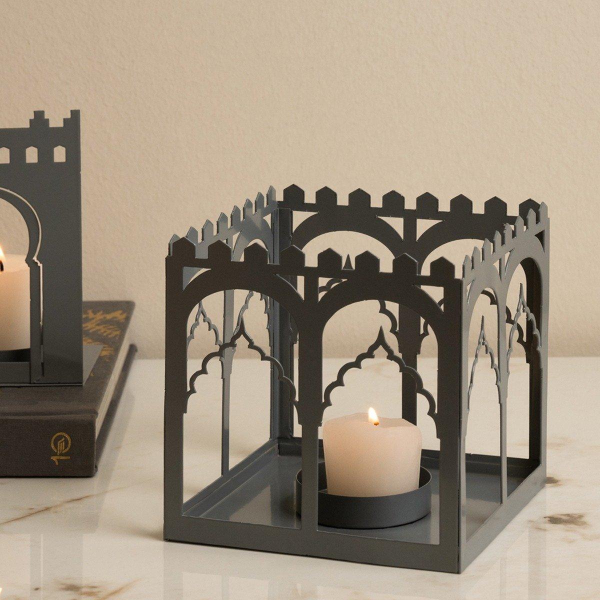 

Qaser metal candle holder grey 12x12 cm