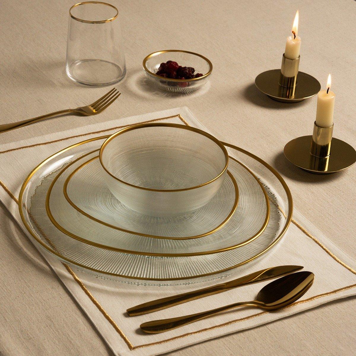 

Circle glass dinner bowl gold d:15 x h:6. 5 cm