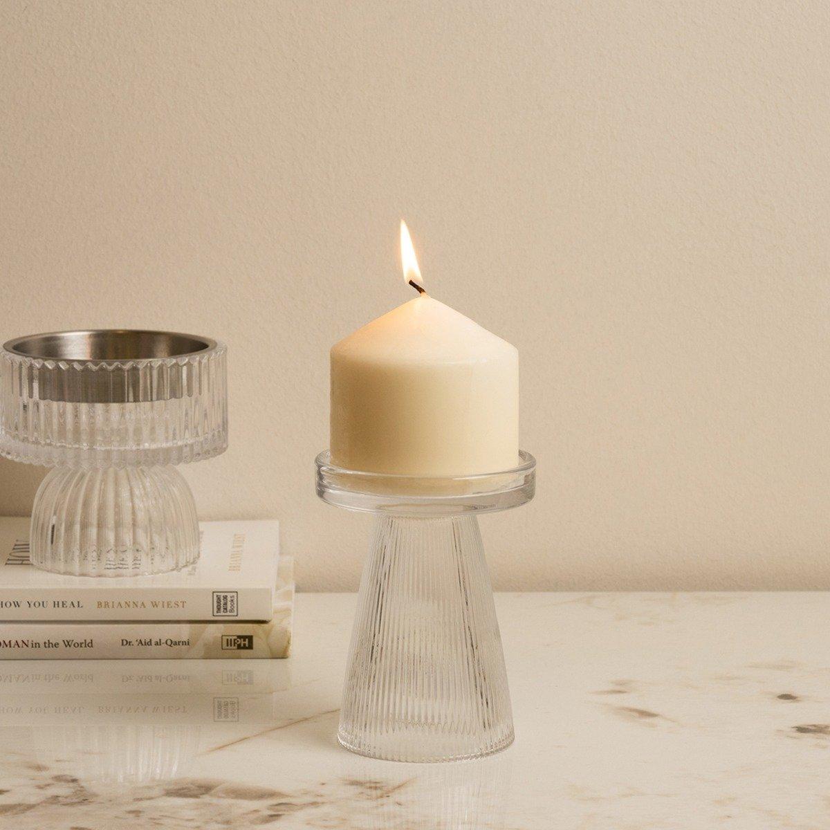 

Pillar glass candle holder clear 9x9x12 cm