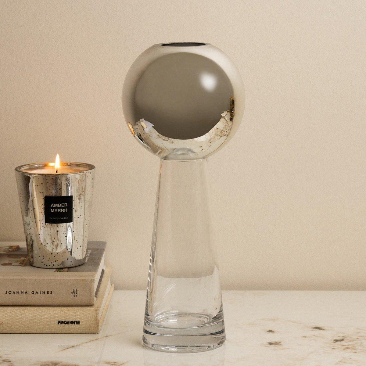 

Baley glass vase silver 13. 5x13. 5x34. 5 cm