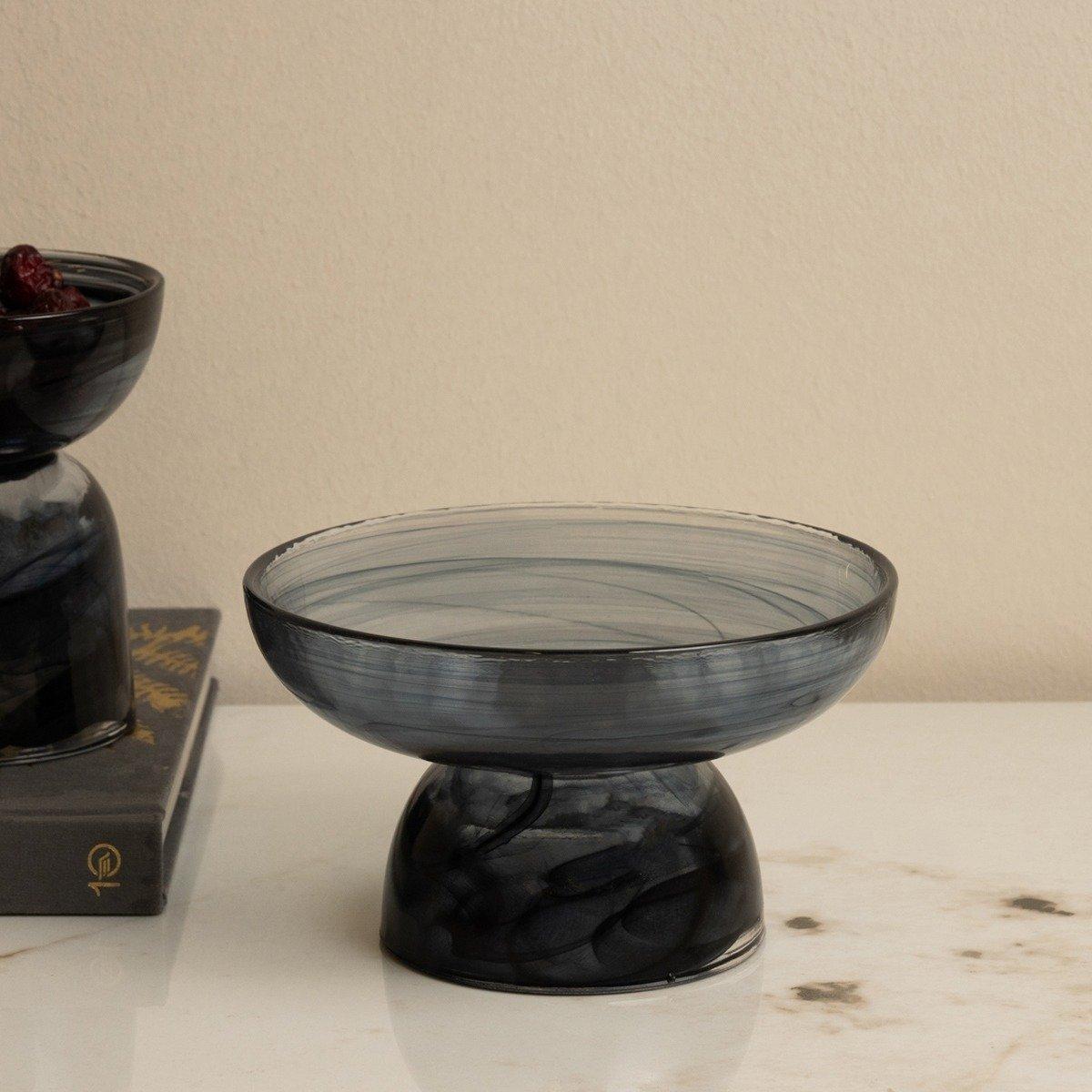 

Cloudy glass footed bowl grey 16x16x9 cm