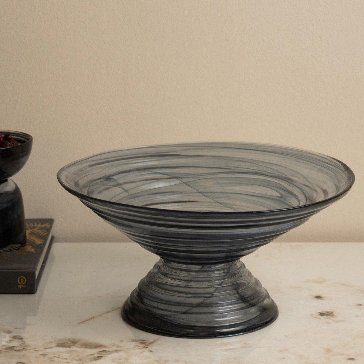 

Cloudy glass footed bowl grey 31x28x15 cm