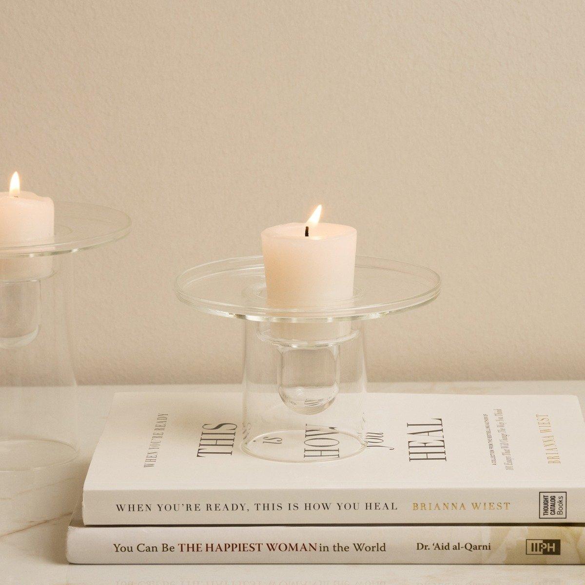 

Tower candle holder clear d:11. 5 x h:7. 5 cm