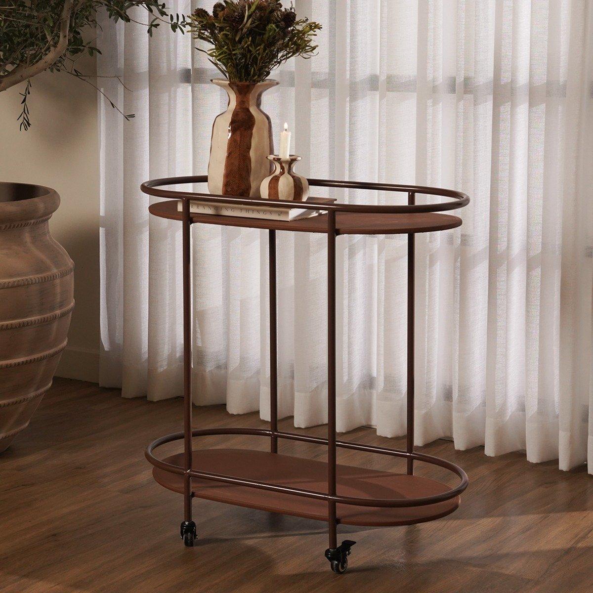 

Leather metal bar cart brown 76x40x79 cm