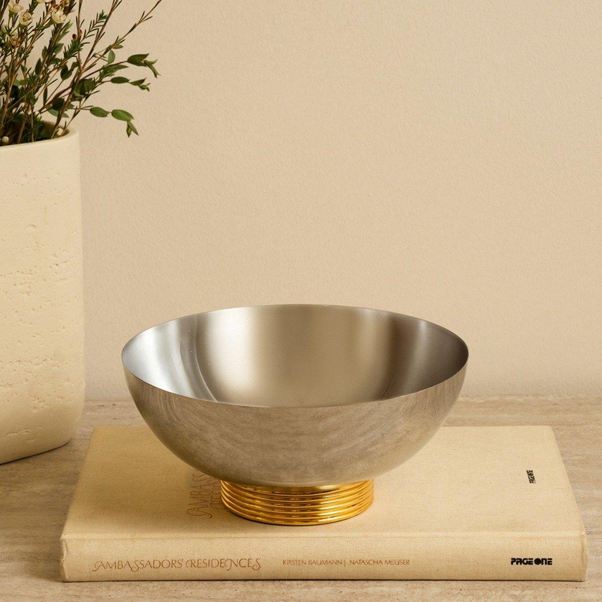 

Classy stainless steel serving bowl silver/gold 23x23x10 cm
