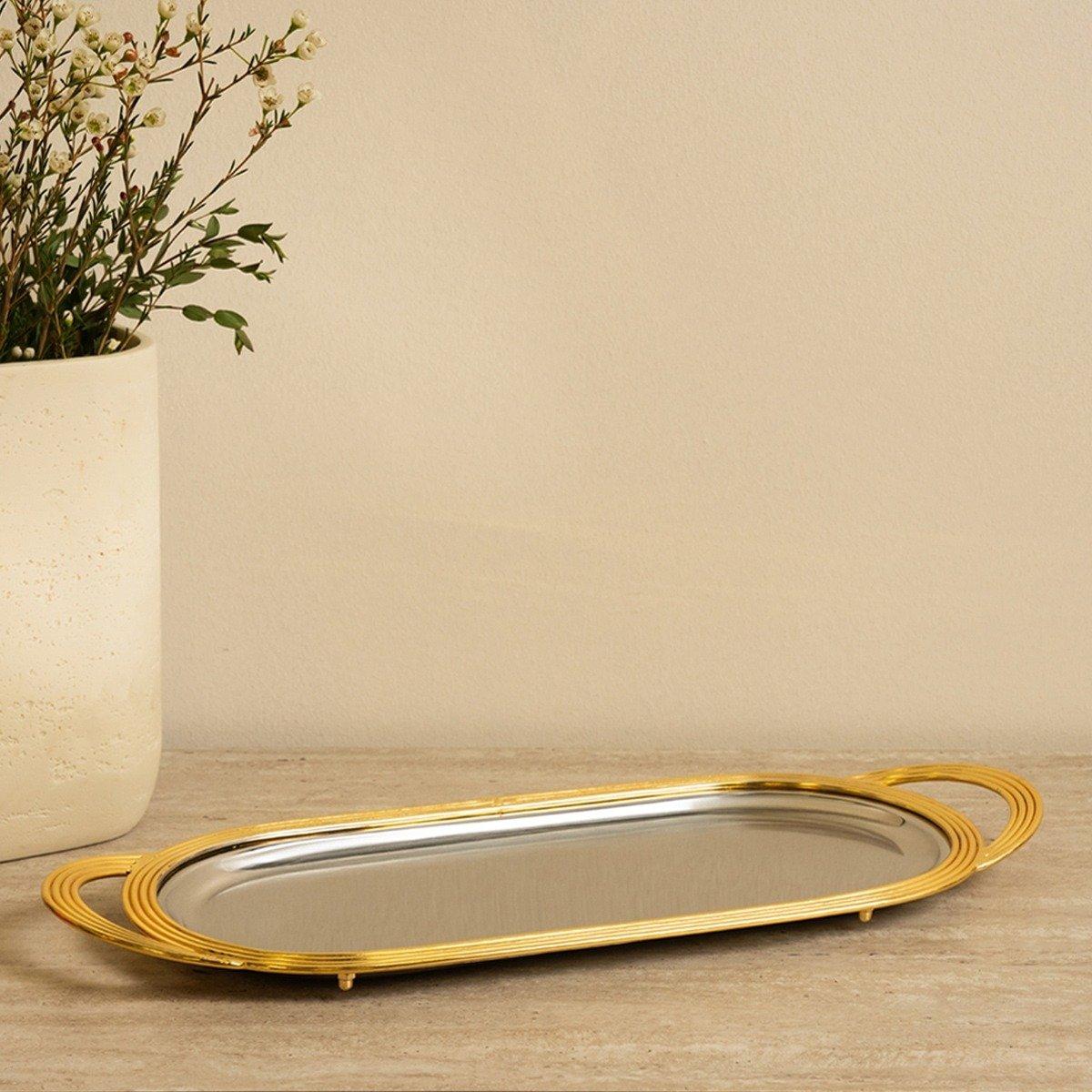 

Classy stainless steel serving tray silver/gold 46. 5x20x3 cm