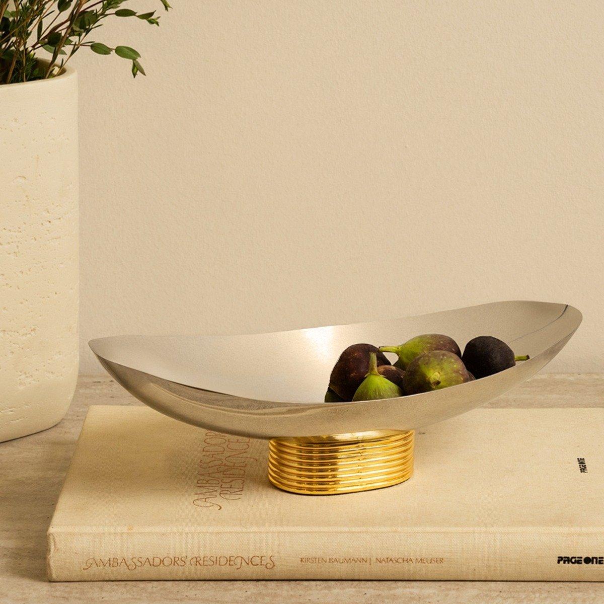 

Classy stainless steel serving bowl silver/gold 31x15x9. 5 cm