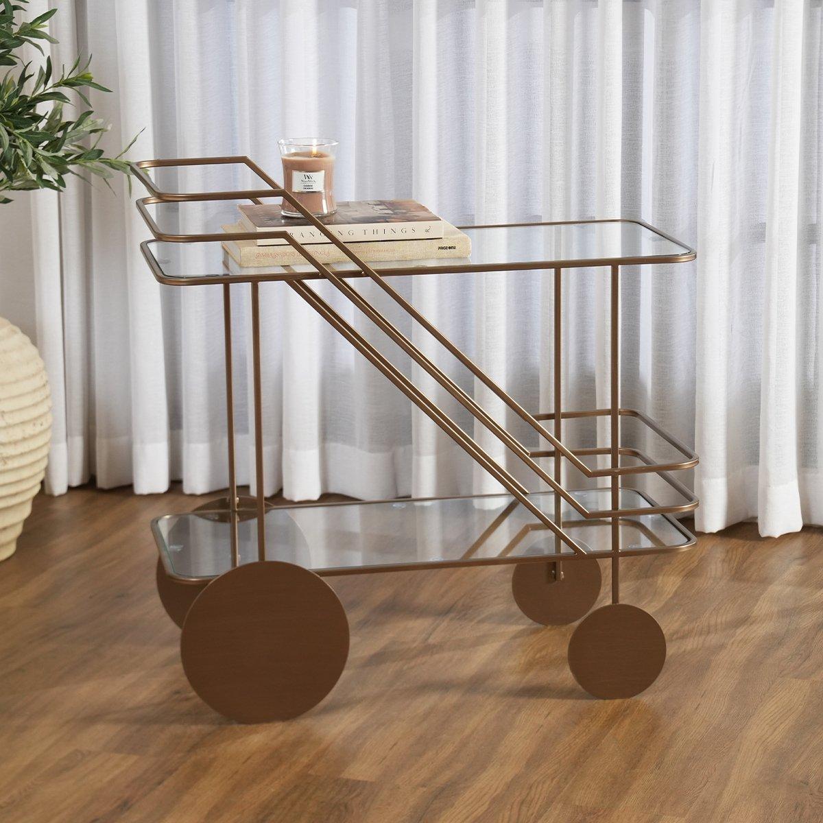 

Champ metal/glass 2-tier barcart beige 80x40x80 cm
