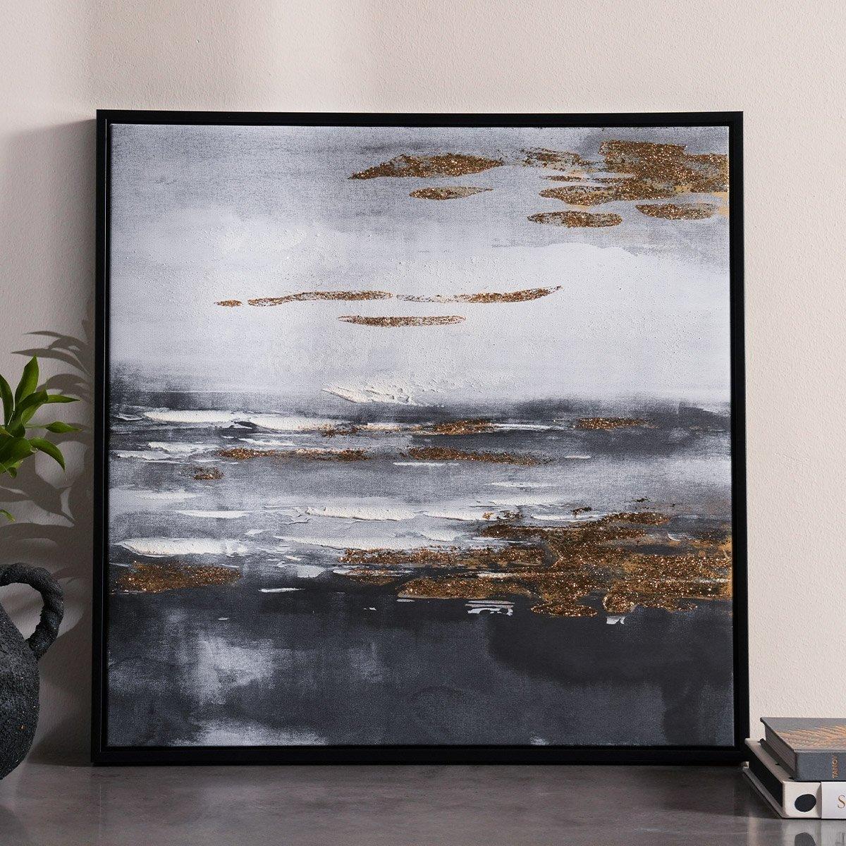 

Distance abstract framed art black 60x60 cm