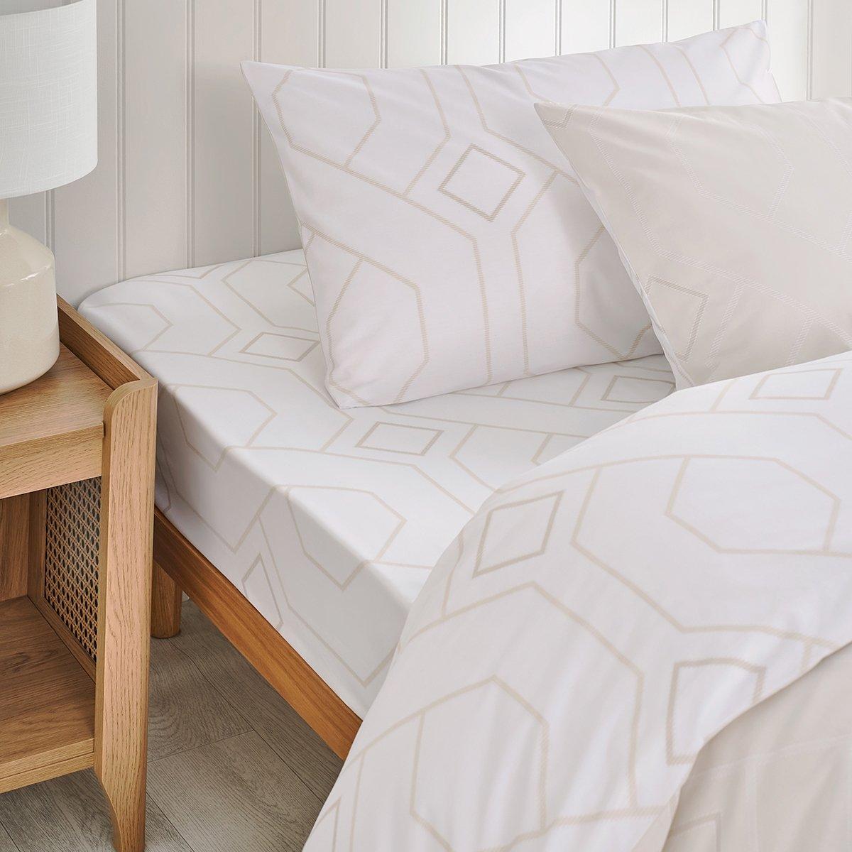 

Trelis printed fitted sheet ecru 200x200 cm