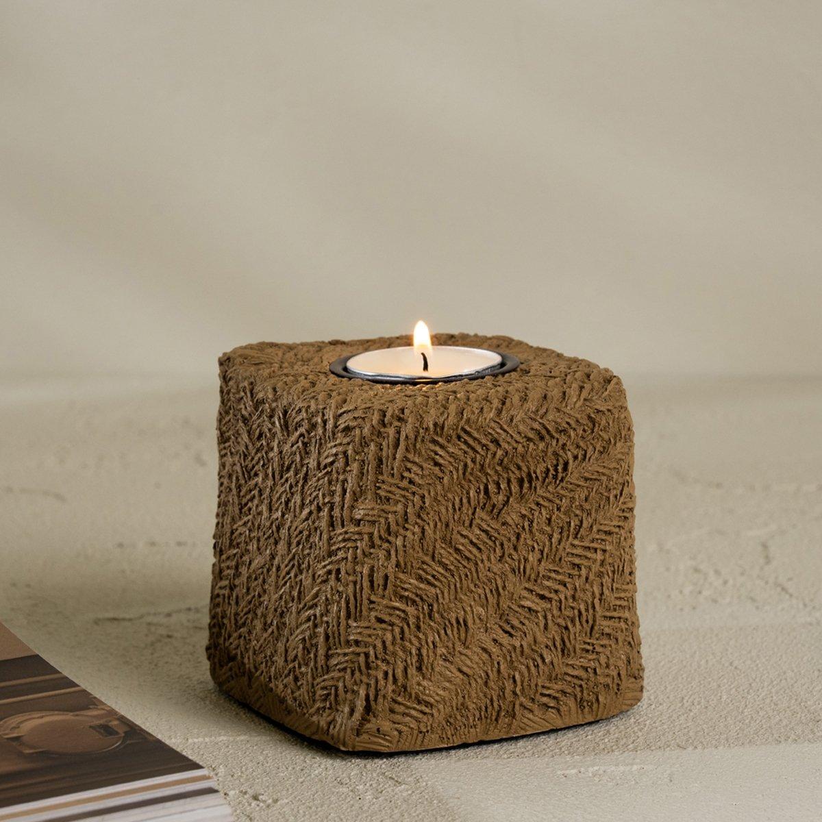 

Fatso poly candle holder brown 9x9x8 cm