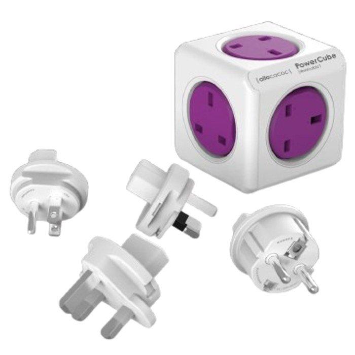 

Allocacoc powercube 5 socket rewirable travel adapter - purple