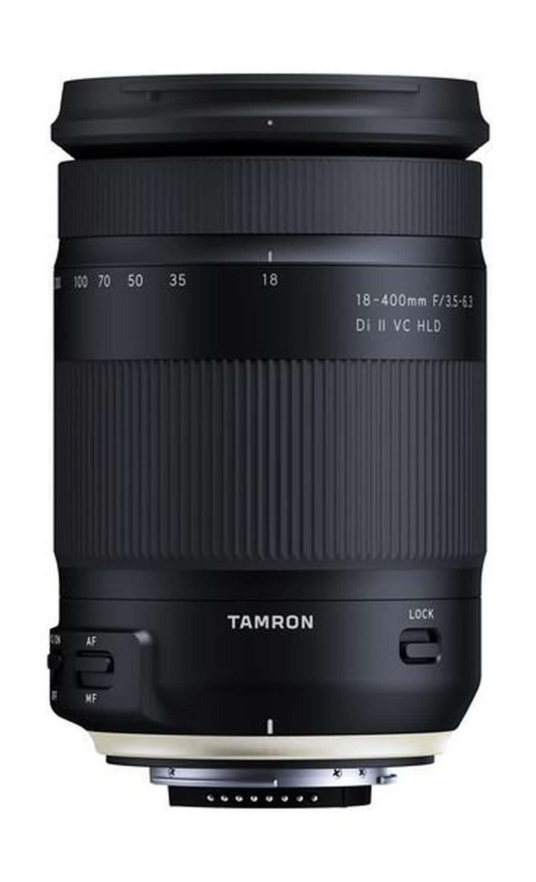 عدسة تامرون ١٨ - ٤٠٠ ملم لكاميرا كانون بفتحة قياس إف / ٣,٥ - ٦,٣، وتقنية تعويض الاهتزاز (VC)، ومشغل عزم الدوران العالي / والمنخفض (HLD)