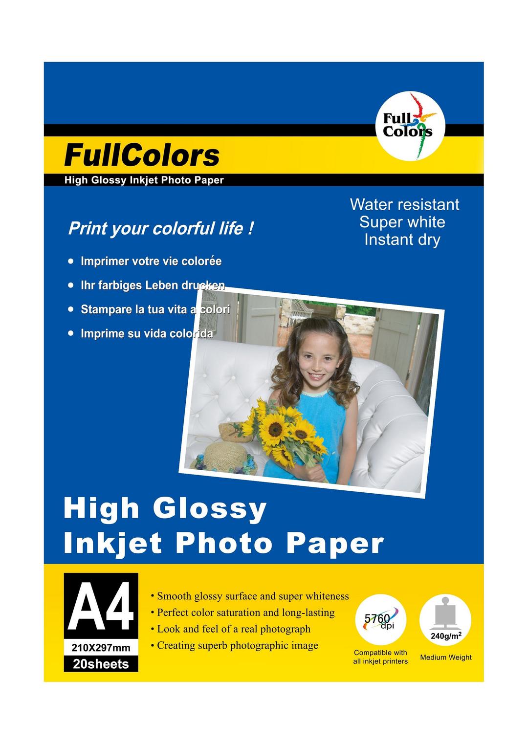 Fullcolors High Glossy A4 240Gsm Photo Paper - 20 Sheets