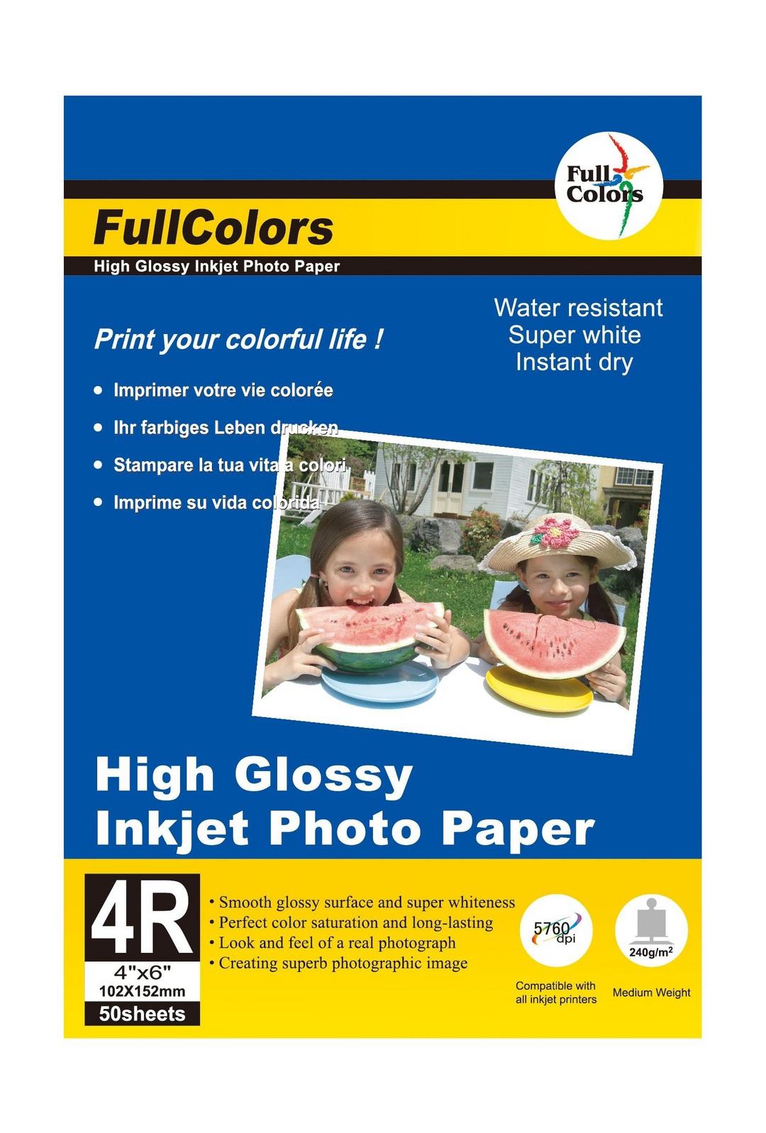 Fullcolors High Glossy 4x6" (4R) 240Gsm Photo Paper - 50 Sheets