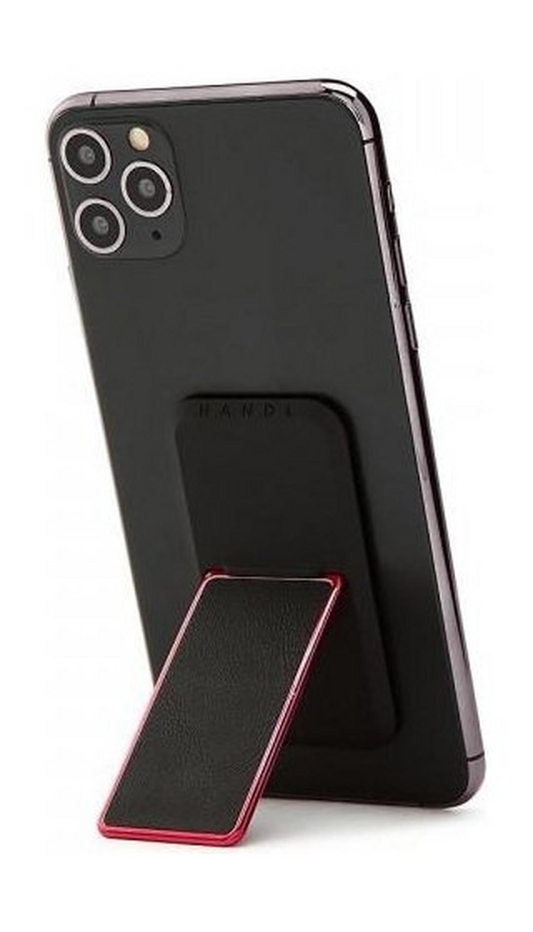 HANDLstick Smooth Leather Smartphone Holder- Black/Red