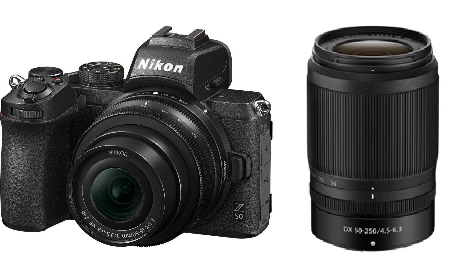 

Nikon z 50 mirrorless digital camera with 16-50mm and 50-250mm lenses