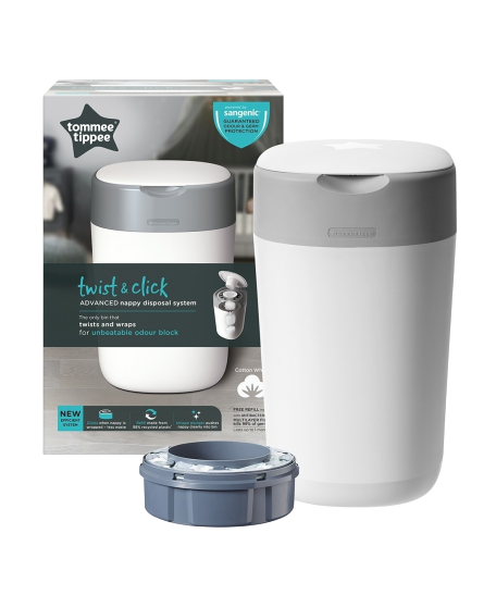 

Tommee tippee twist & click advanced nappy disposal bin (tt85100101) - white