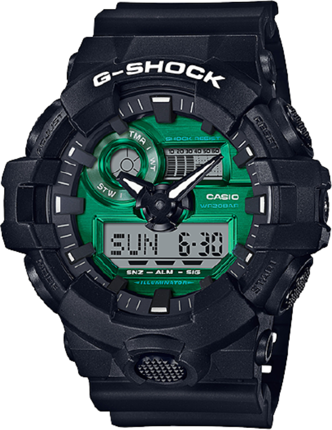 

Casio g-shock analog / digital 57mm gents resin sport watch (ga-700mg-1adr)