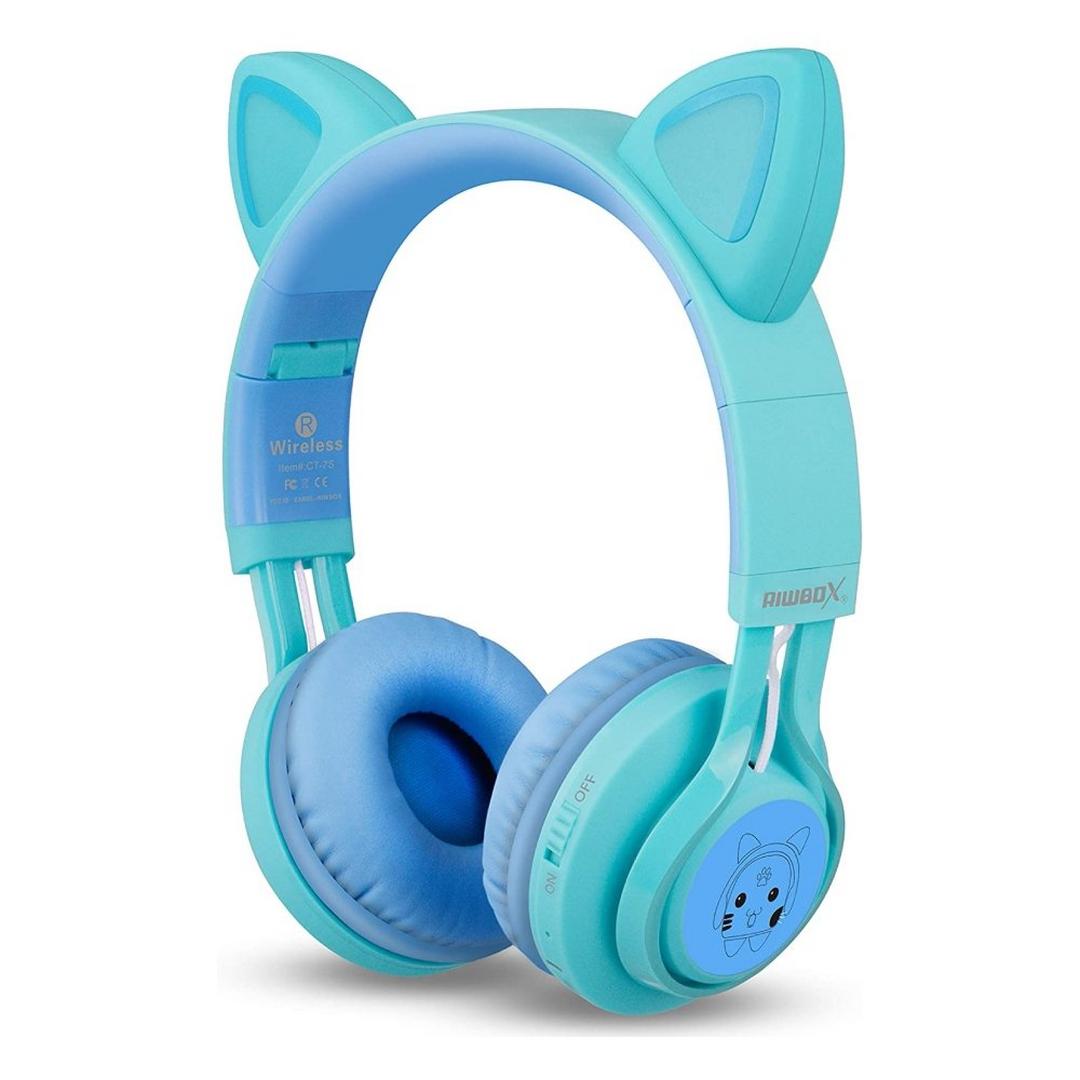 Riwbox Cat Ears Kids Bluetooth Headphones - Blue/Green
