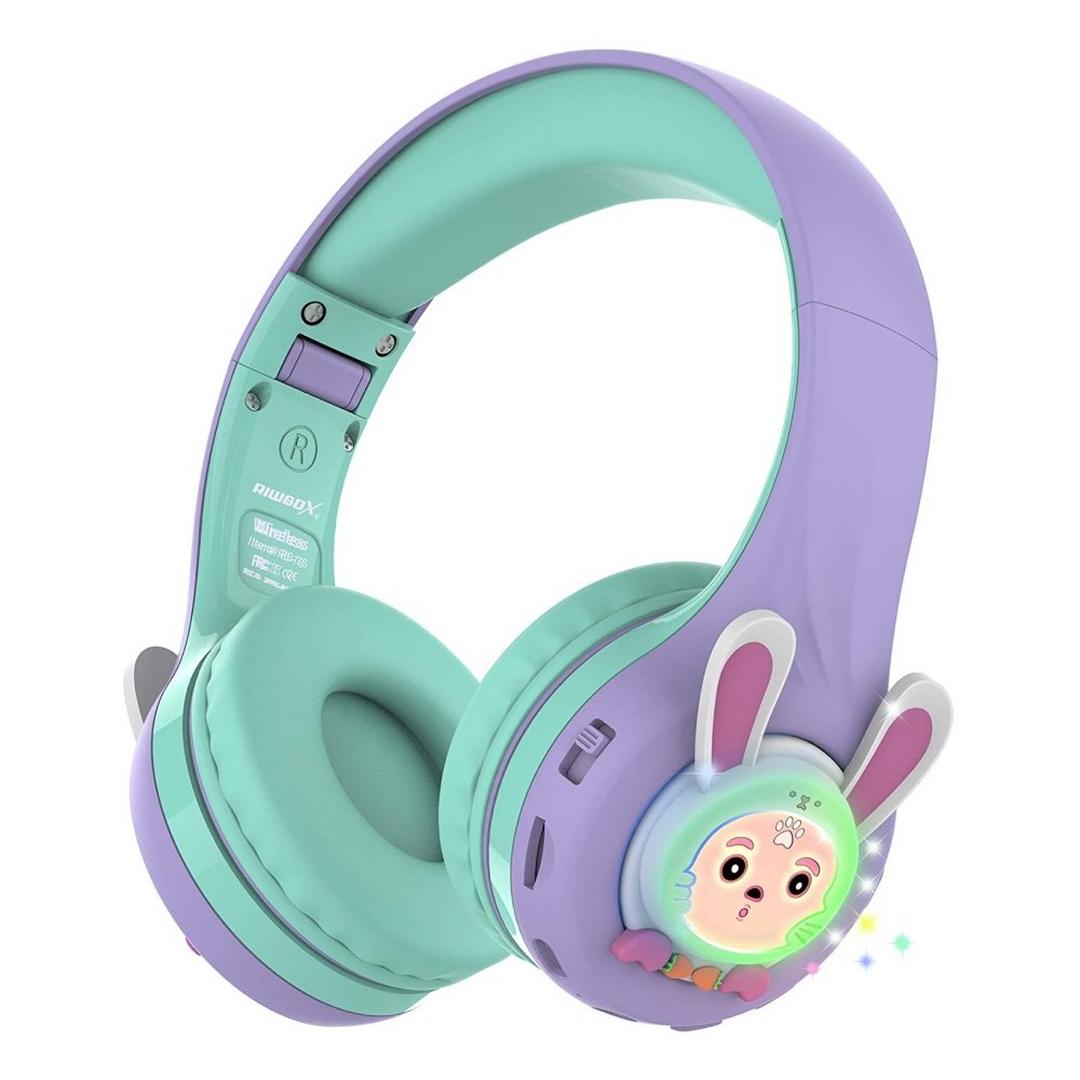 Riwbox Kids Bluetooth Rabbit Headphones - Purple/Green