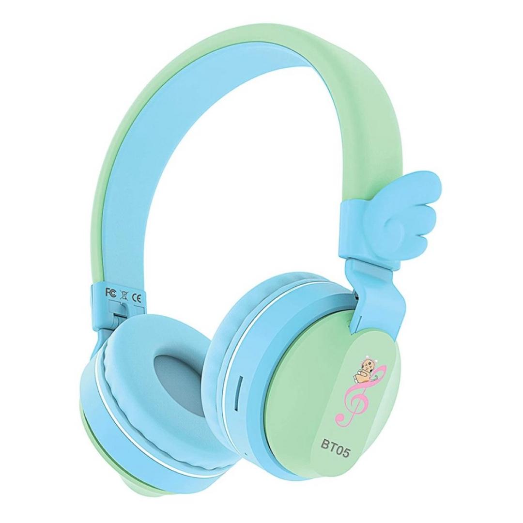 Riwbox Wings Kids Bluetooth Headphones - Blue/Green