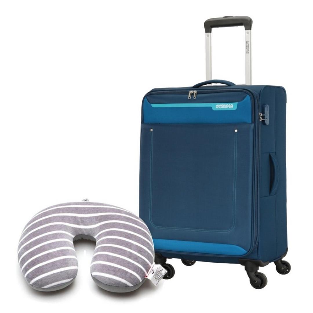 حقيبة سفر أمريكان توريستر جاكسون 57 سم (FP6X01901) أزرق + وسادة ذكية