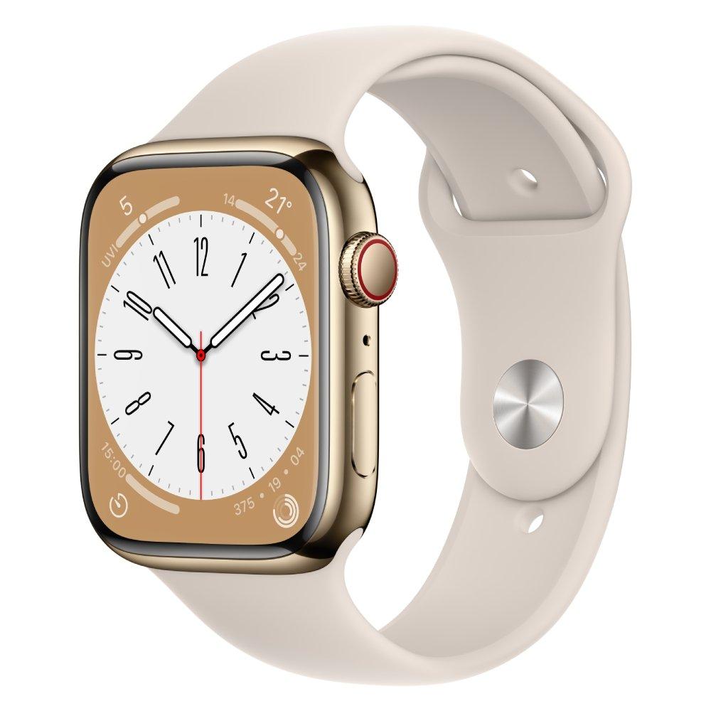 

Apple watch series 8 gps + cellular 45mm gold stainless steel case with starlight sport...