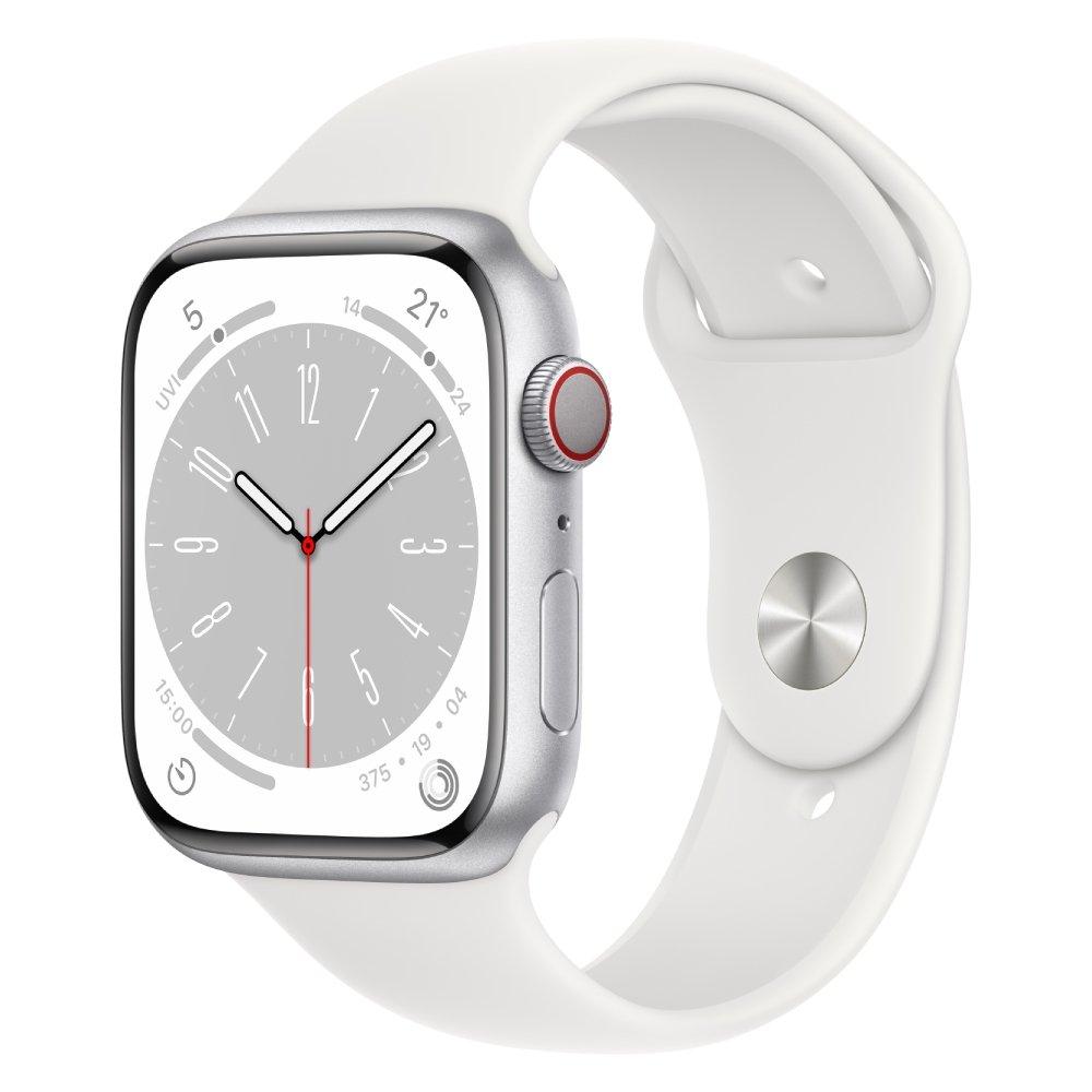 

Apple watch series 8 gps + cellular, 41mm, silver aluminium body, sport band - white