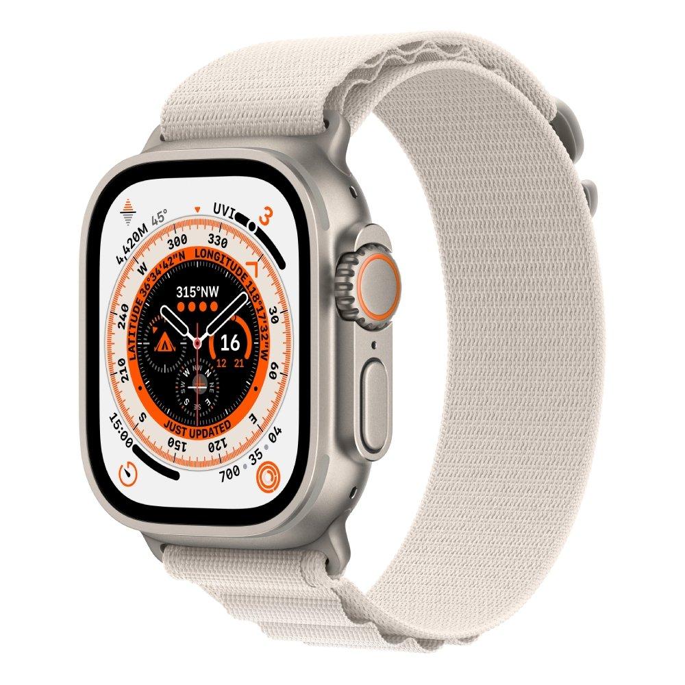 

Apple watch ultra gps + cellular, 49mm titanium case with starlight alpine loop - small