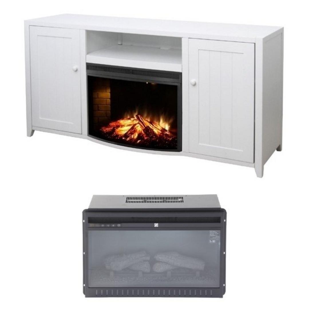 Wansa 65" TV Stand with Electric Fireplace - White (A-002FT) + Fireplace insert for TV Stand (SF122-26A)