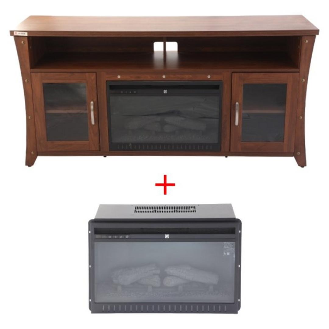 Wansa 80" TV Stand with Electric Fireplace - Brown (A471-2) + Fireplace insert for TV Stand (SF122-26A)