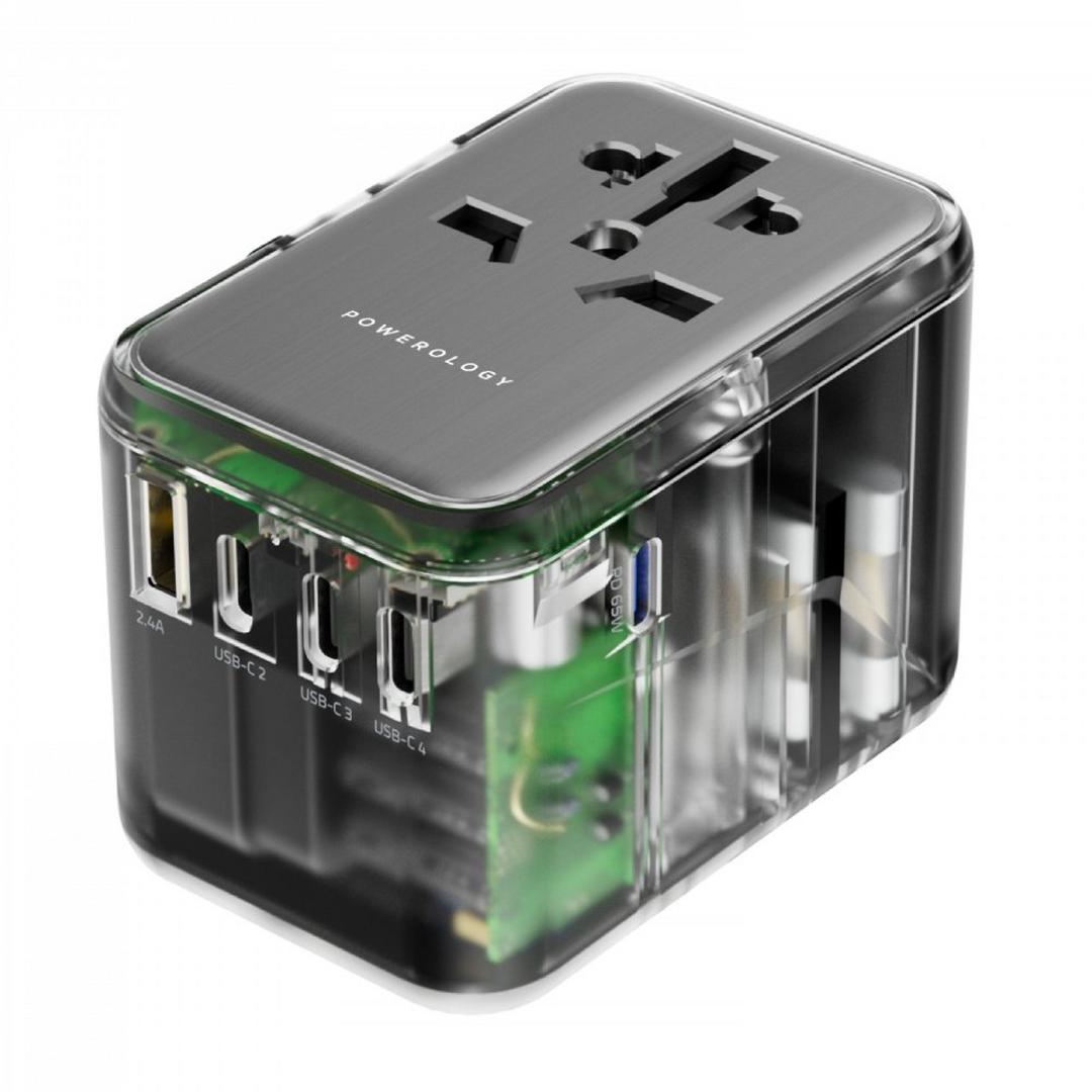 Powerology 65W 3 USB-C Ports Travel Adapter - Grey