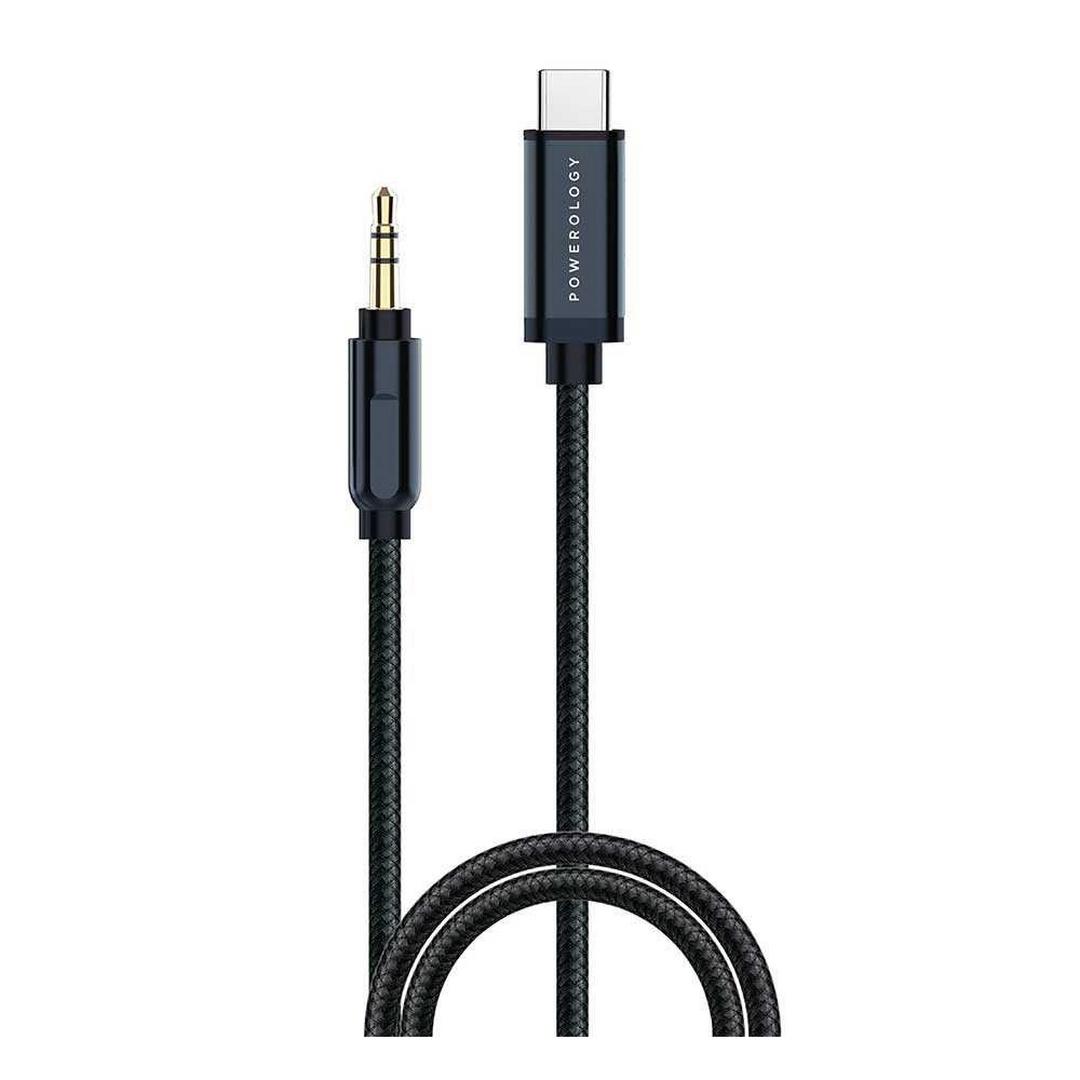 Powerology Aluminum USB-C to AUX Cable - Grey