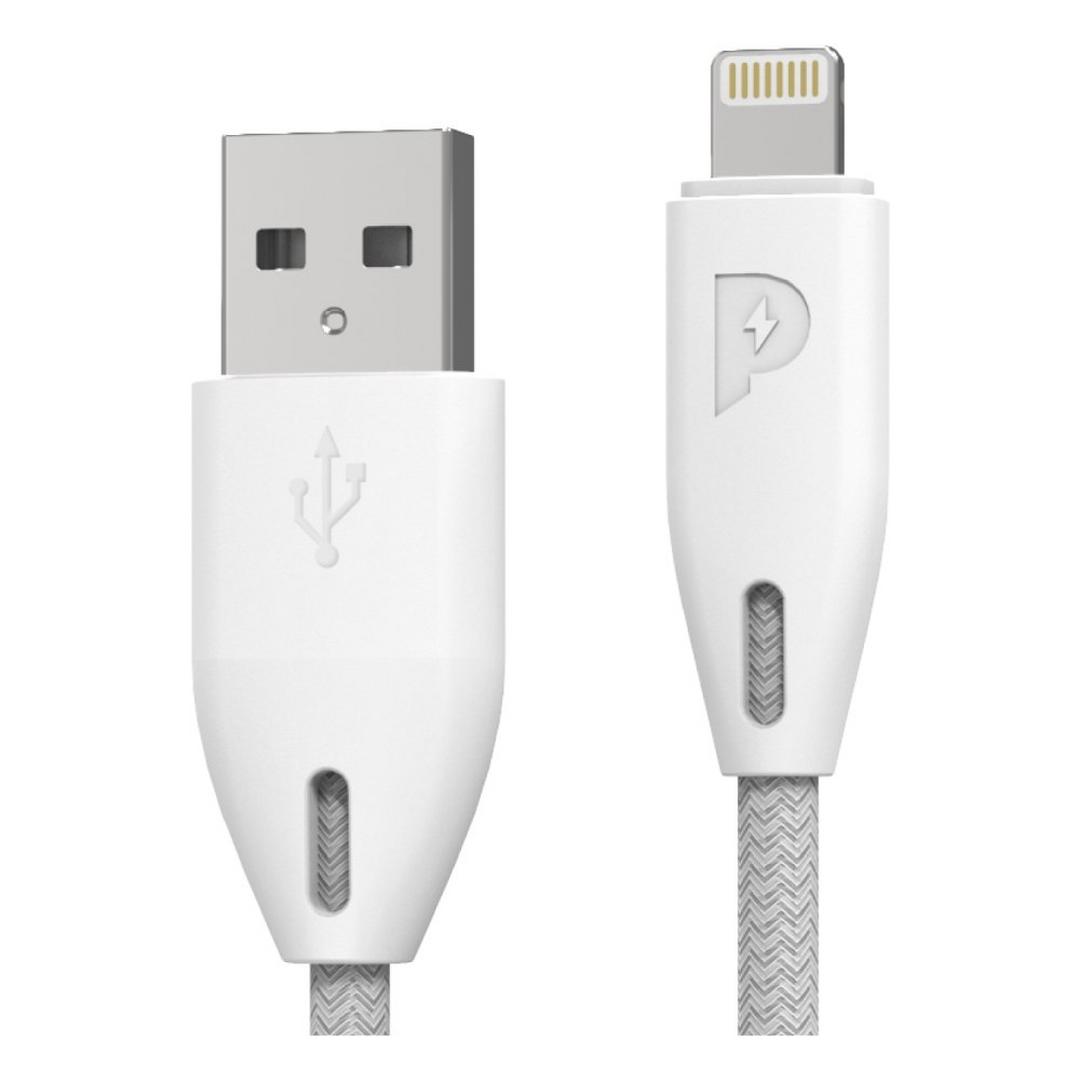 Powerology Braided USB-A to Lightning 0.25m Cable - White