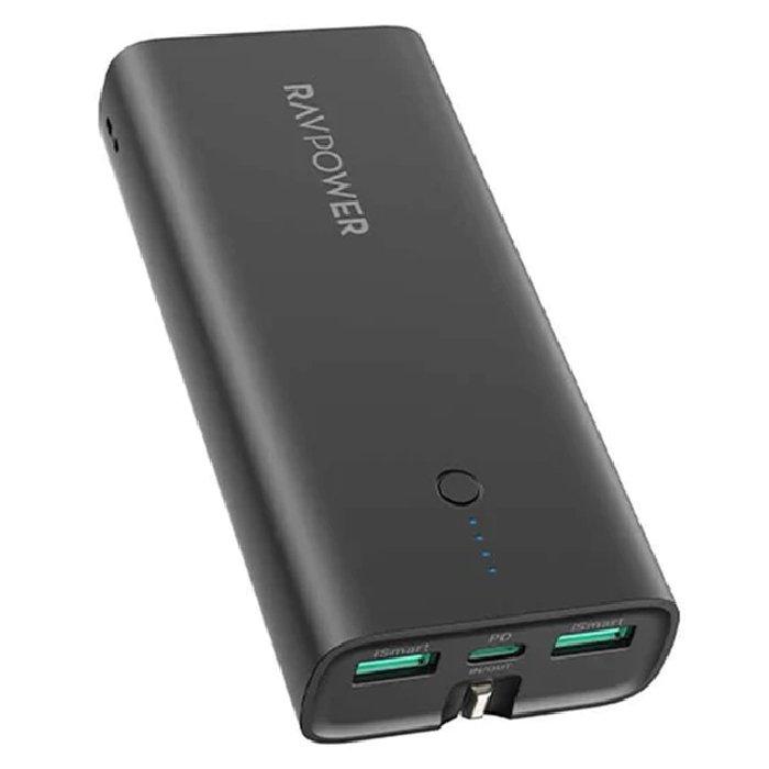 

Ravpower 2 in 1 power bank with ac adapter, 10000mah, 20w, 3-ports, pb243 - black