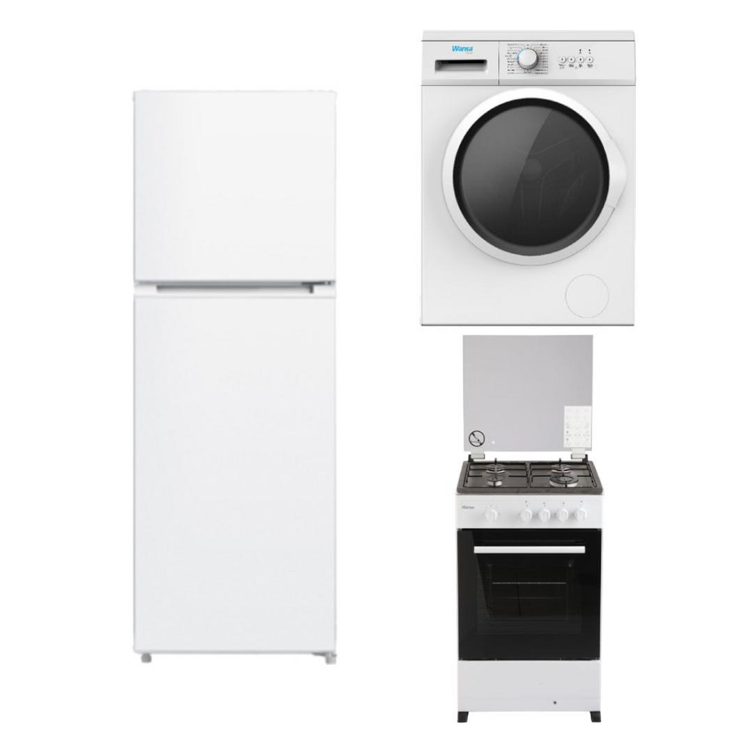 Wansa Gold Front Load Washing Machine +  Wansa Gas Cooker + Wansa Top Freezer Refrigerator