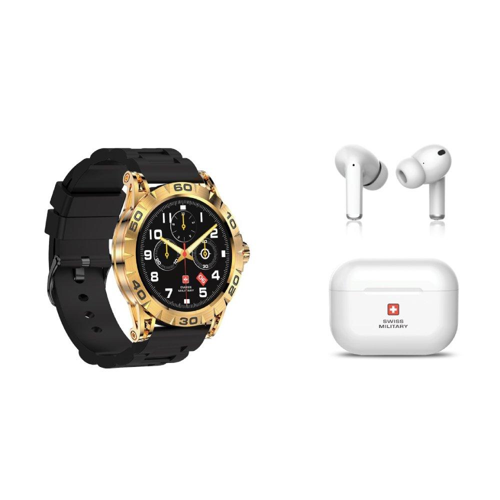 

Swiss military dom2 smart watch, yellowgold body, silicon strap - black + swiss militar...