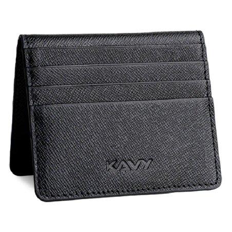 

Kavy leather slim wallet with front pocket - black