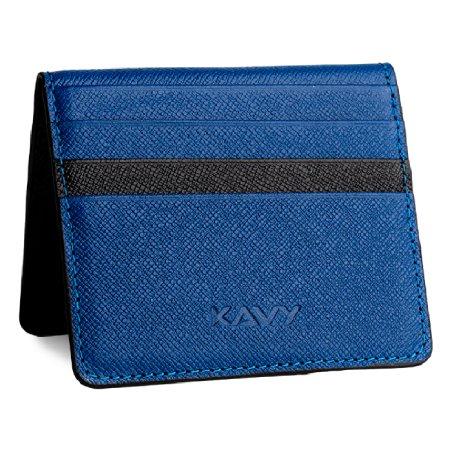 

Kavy leather slim wallet with front pocket - blue