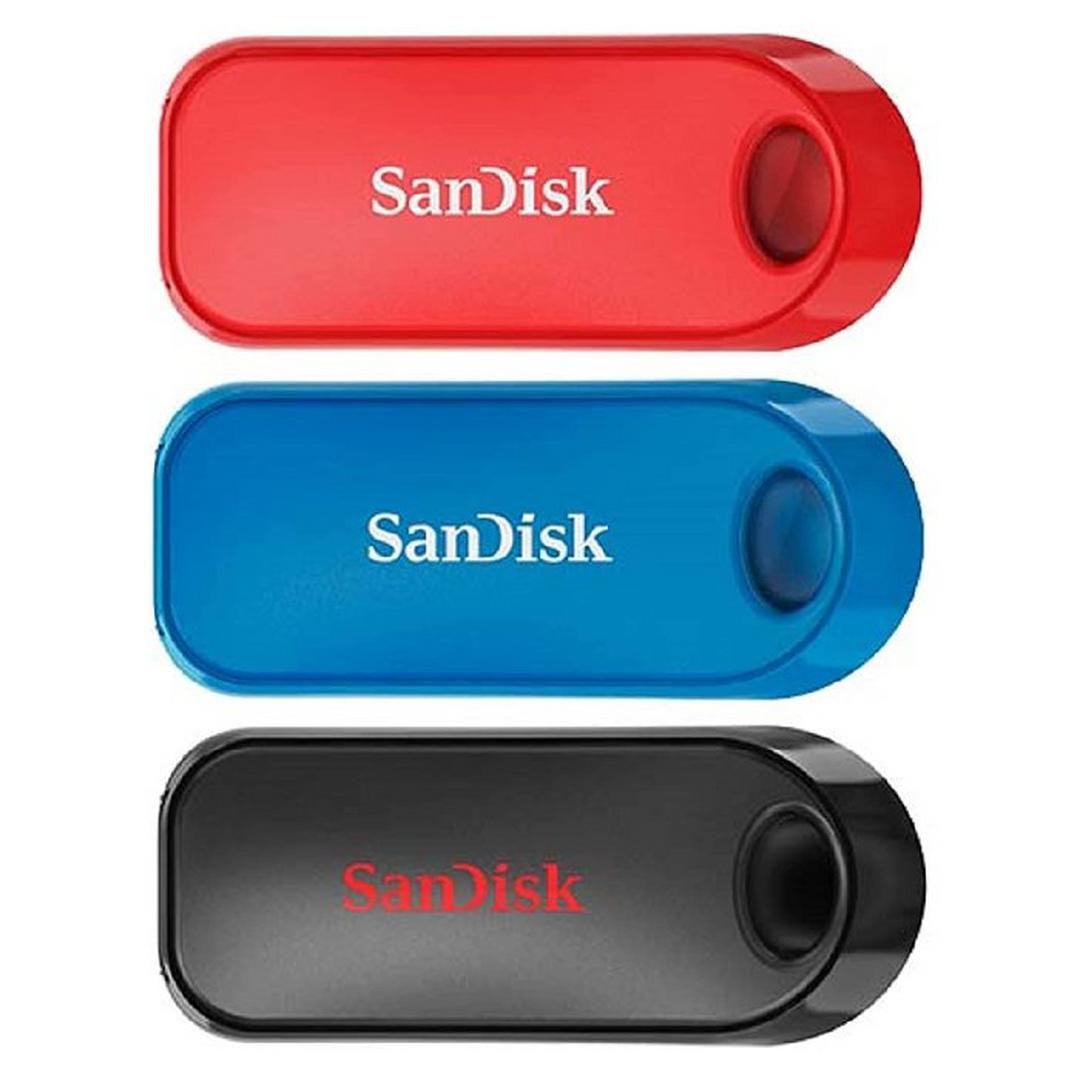 SanDisk Cruzer Snap USB Flash Drive, 32GB, 3-pack, SDCZ62-032G-G46T - Black/Blue/Red