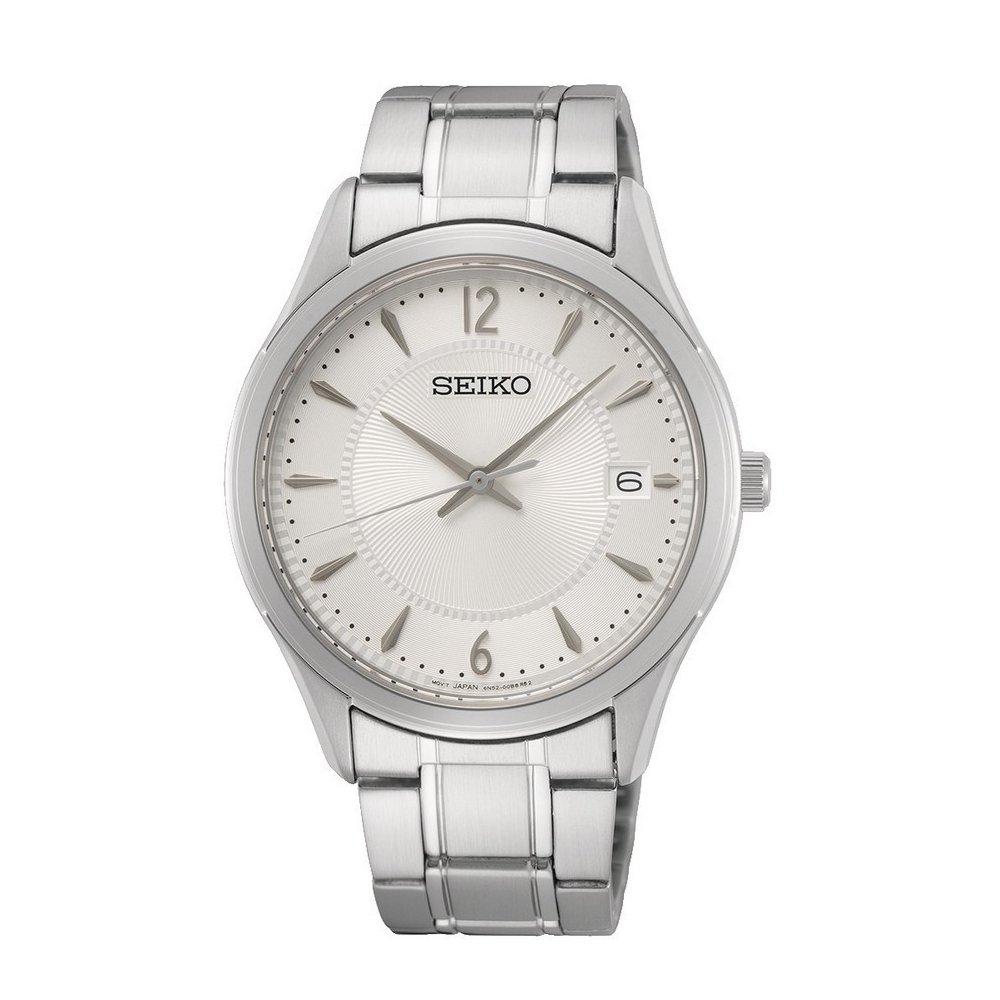 

Seiko regular men's watch, analog, 46. 4mm, stainless steel strap, sur417p1 – silver
