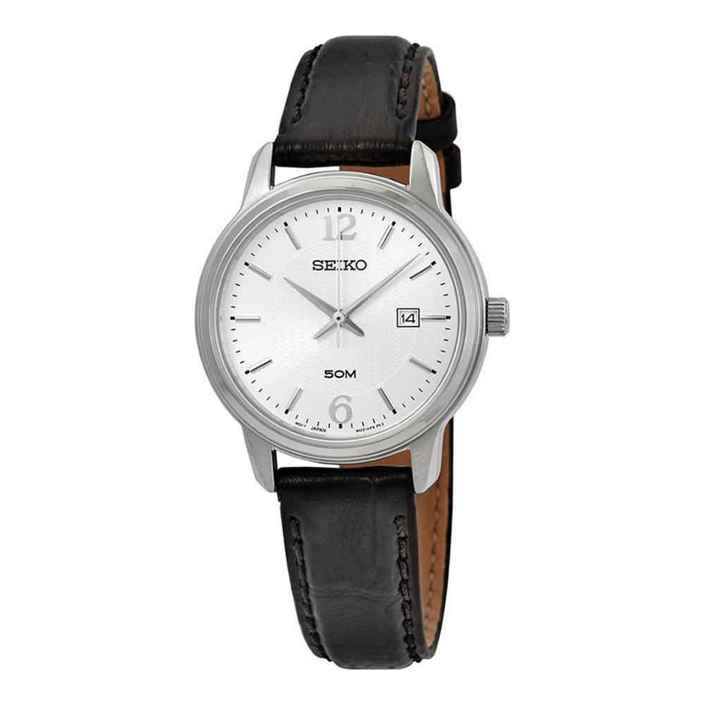 

Seiko regular ladies watch, analog, 30mm, leather strap, sur659p1 – black