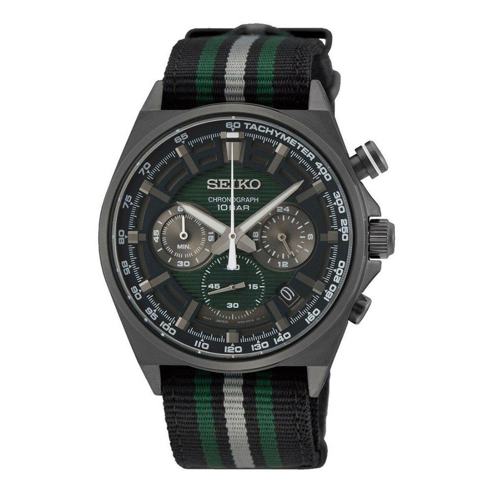 

Seiko regular men's watch, chronograph, 41mm, nylon strap, ssb411p1 – black/green