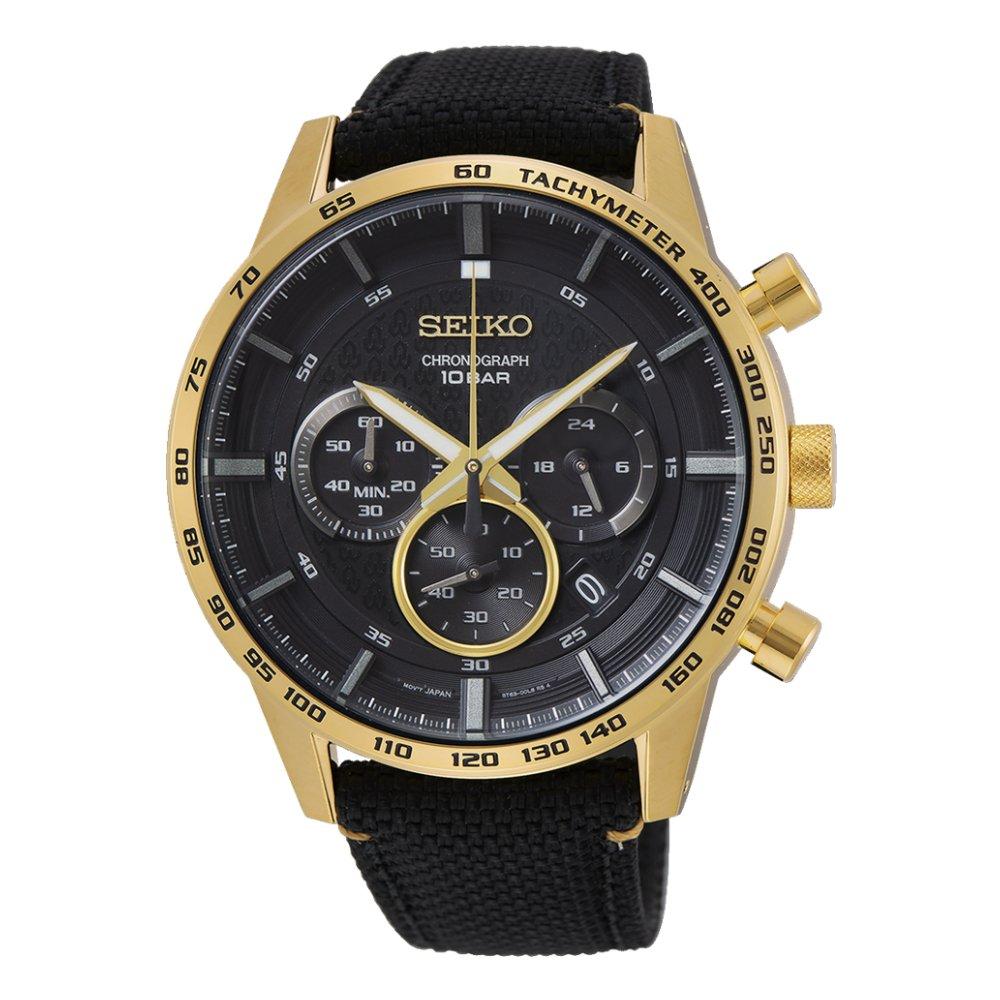 

Seiko regular men's watch, chronograph, 45. 2mm, leather strap, ssb364p1 - black