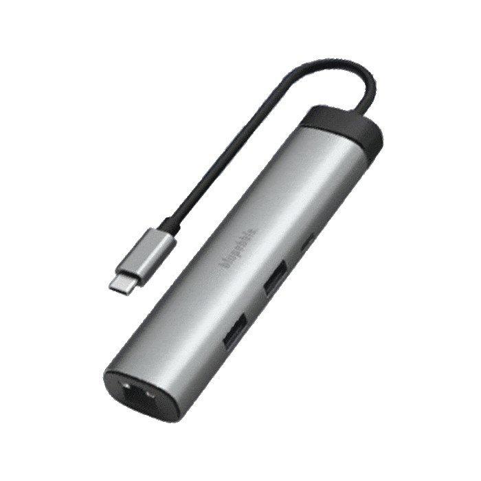 

Blupebble c6 multiport aluminum 6-in-1 multimedia hub, bp-c6mulhub6in1-gy– gray