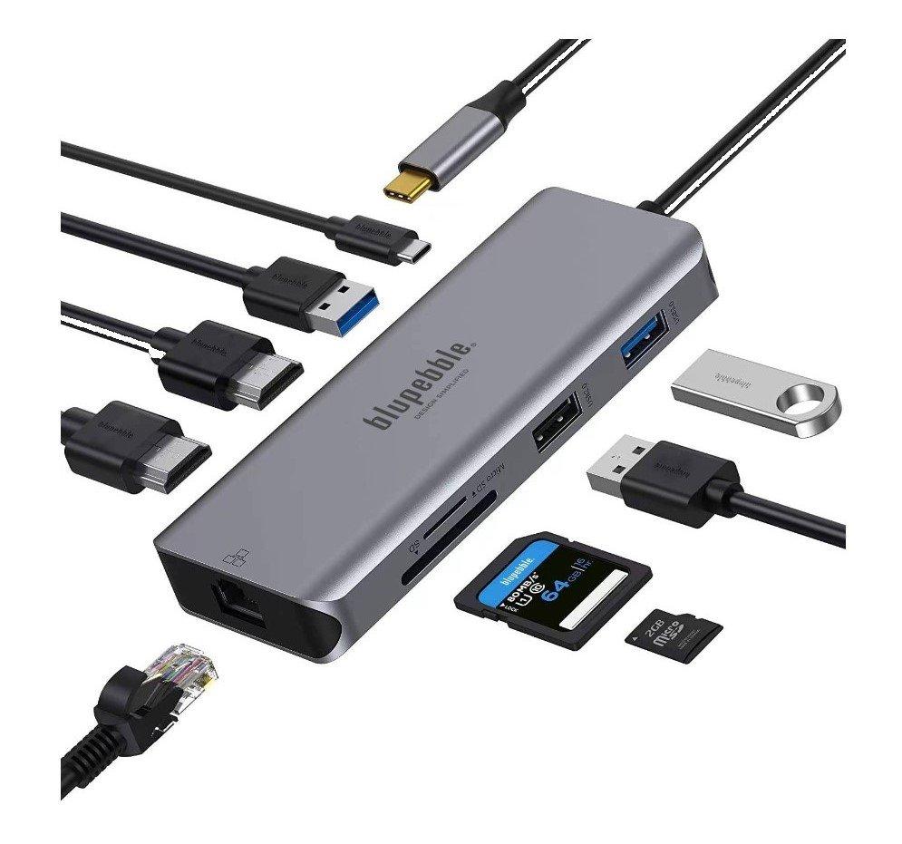 

Blupebble c9 multiport aluminum 9-in-1 multimedia hub, bp-c9mulhub9in1-gy – gray