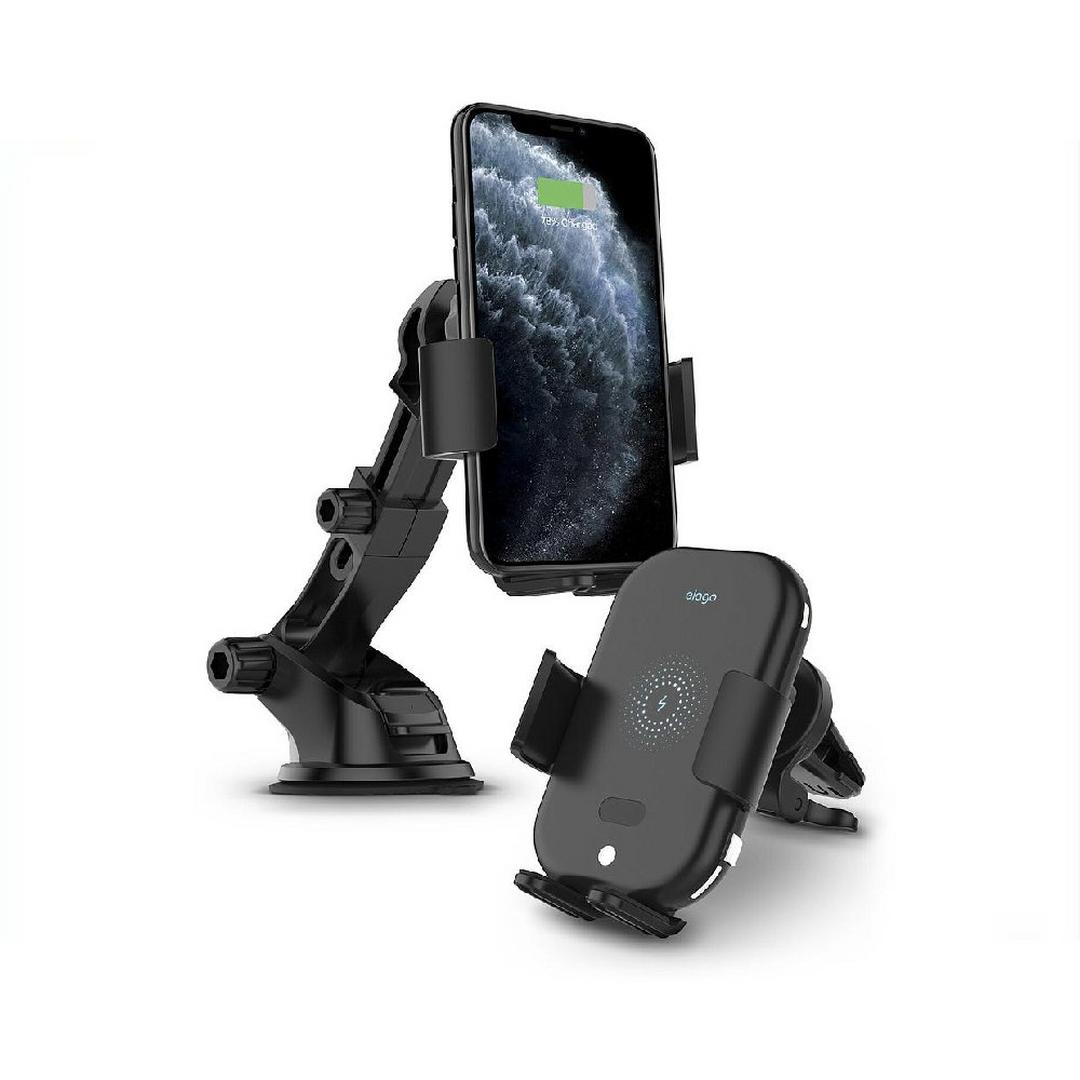 Elago Wireless Car Fast Charger with Auto-Clamping Car Mount, EMOUNT-WLESS-FC-BK – Black